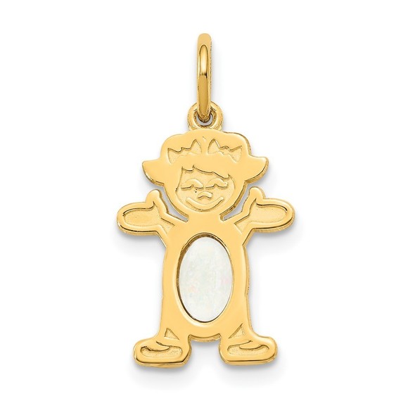 Million Charms 14k Yellow Gold Girl 6x4 Oval Genuine Opal-October